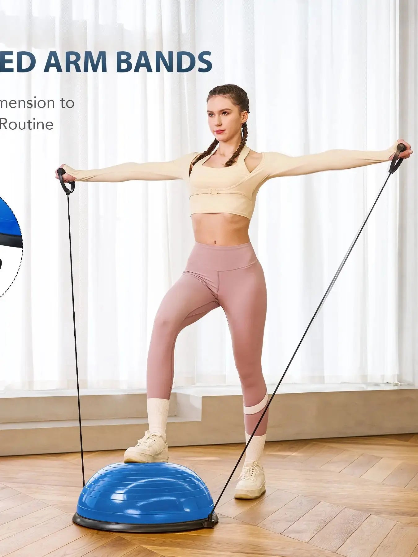ZELUS Half Ball Balance Trainer with with Resistance Bands and Foot Pump, 23" Inflatable Balance Ball Half Yoga Ball Wobble Ball
