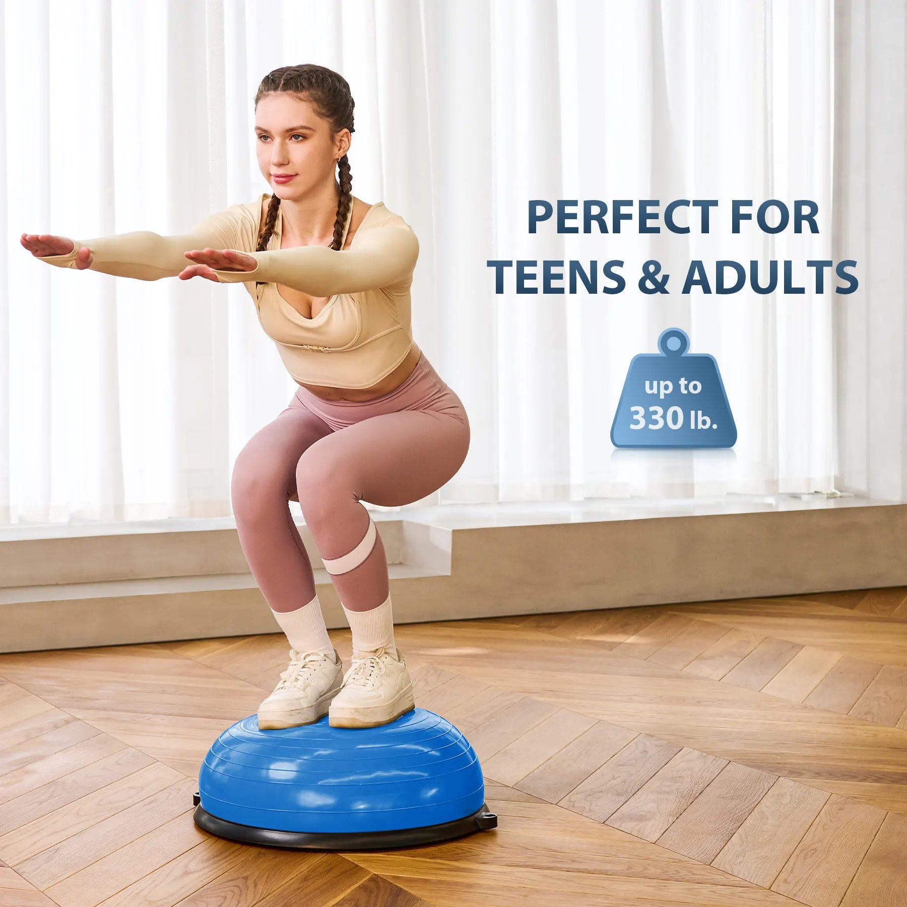 ZELUS Half Ball Balance Trainer with with Resistance Bands and Foot Pump, 23" Inflatable Balance Ball Half Yoga Ball Wobble Ball