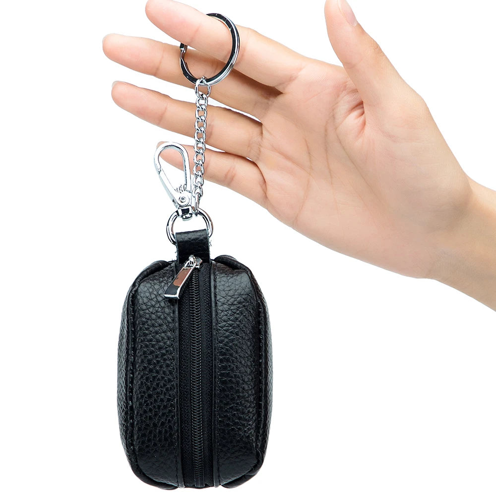 Small Pocket Zipper Key Storage Bag Simple Elegant PU Leather Wallet Car Key Ring Solid Color Lipstick Earphone Pouch Pocket