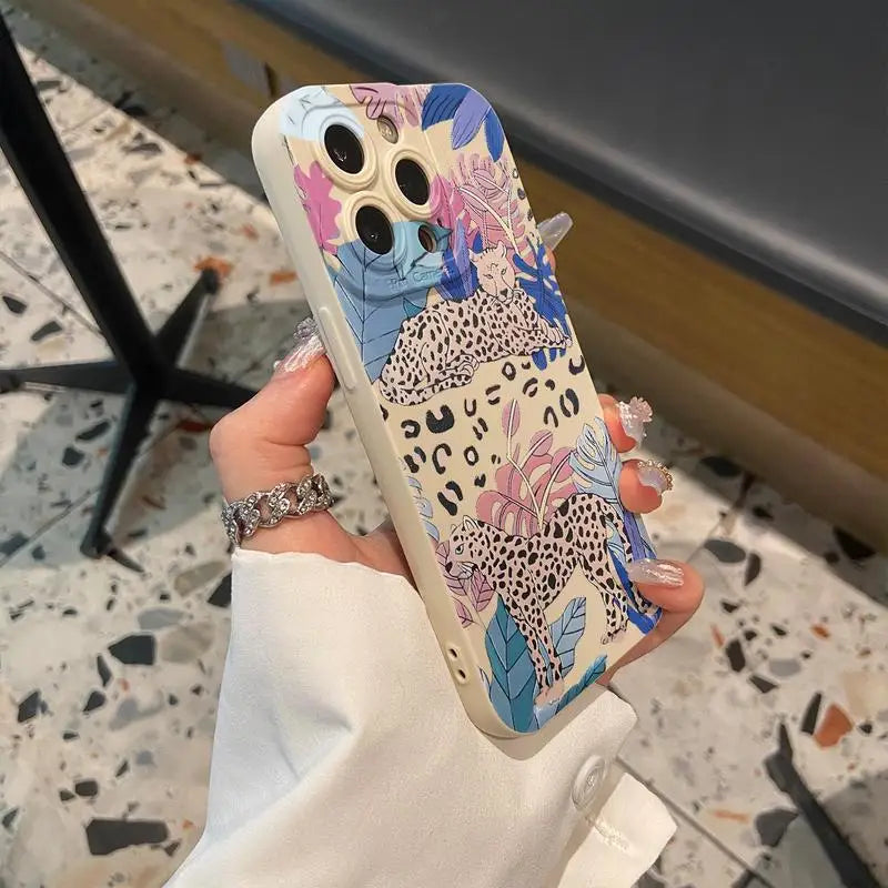 Creative Leopard Pattern Phone Case Phone Accessories Compatible with IPhone 16 Pro Max 15 Pro 14Plus 13 12 11 XR X/XS