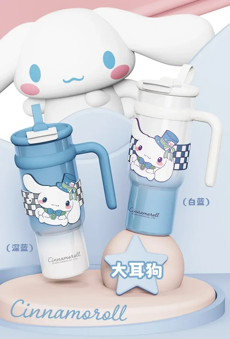 Sanrio 900Ml Thermos Cup Hello Kitty Cinnamoroll Kuromi Design Leakproof Water Cup Portable Bag Car Ice Cup Gift for Friends