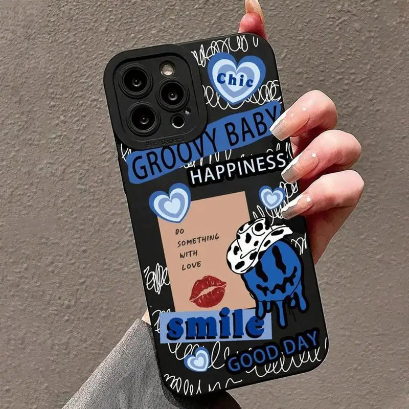 Funny Letter & Lips Pattern Phone Case Fashion Phone Accessories Compatible with  IPhone 16 Pro Max 15 Pro 14Plus 13 12 11