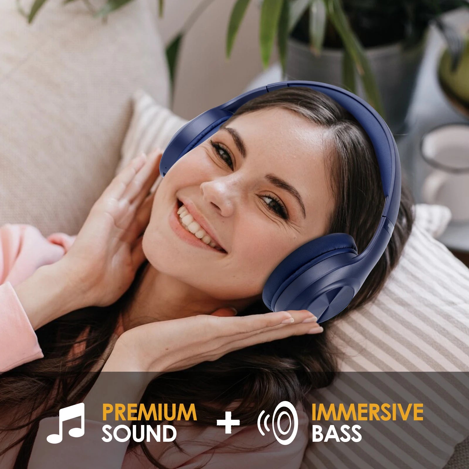 Siindoo JH-923 Wireless Headphones Over Ear,Foldable Bluetooth Headsets,3EQ Sound Modes, Hi-Res Audio with Mic Deep Bass Blue