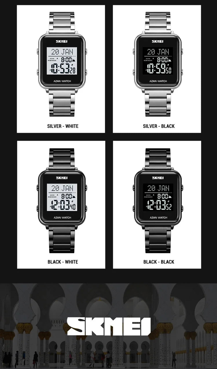 SKMEI Muslim Azan Digital Watches Men's Watch For Men Prayer With Qibla Compass Adhan Alarm Hijri Islamic Wristwatches Clock