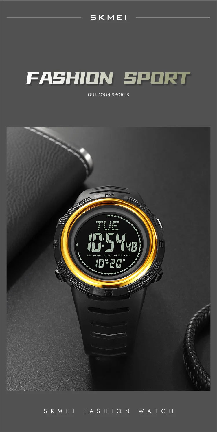 SKMEI Men's Sport Military Digital Men Watch For Men Waterproof Electronic Countdown Mens Wristwatches Outdoors Clock + Compass