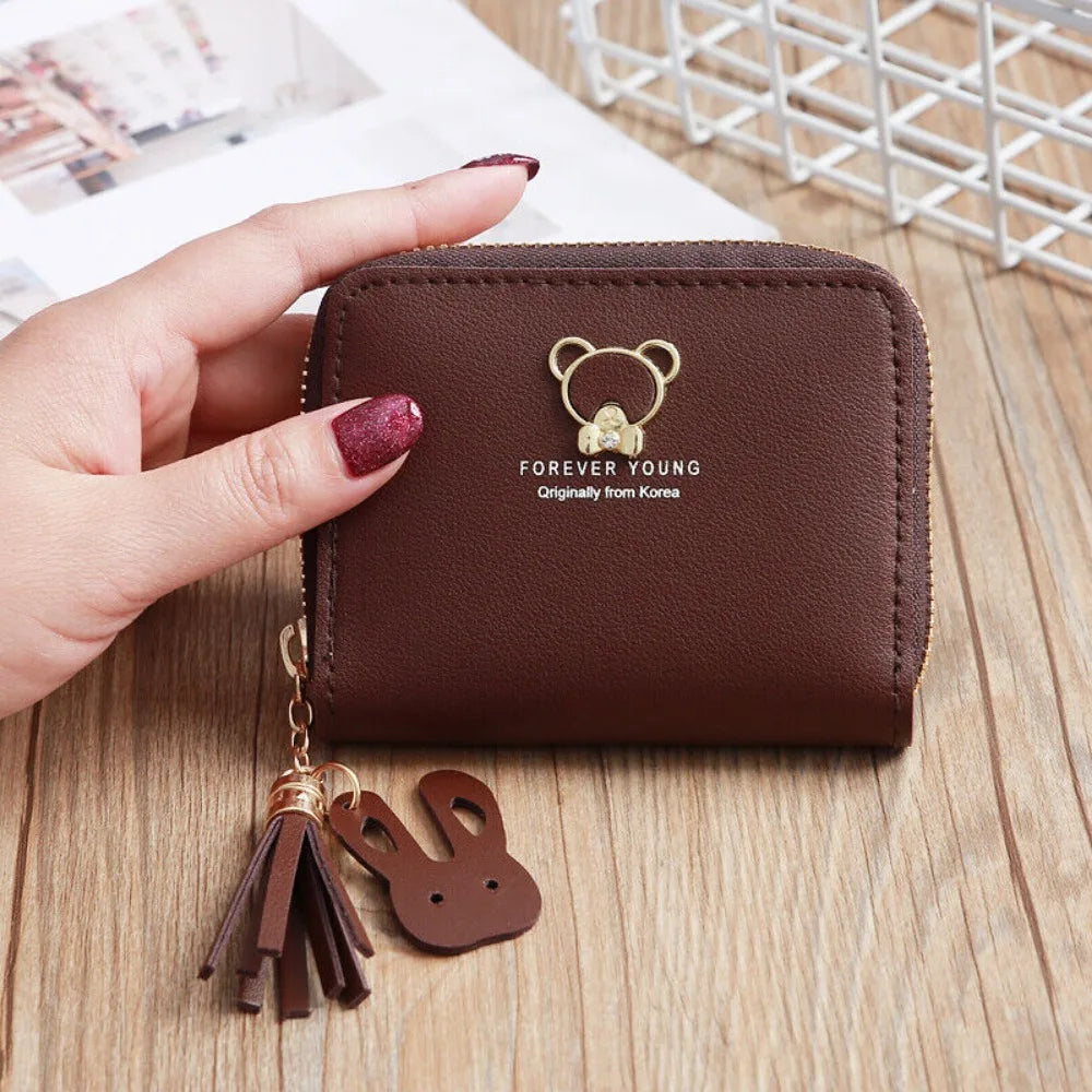 Women's leather Wallet Short Coin Purse Card Holder Small Ladies Wallet Female Hasp Mini Clutch Fashionable bear design wallet