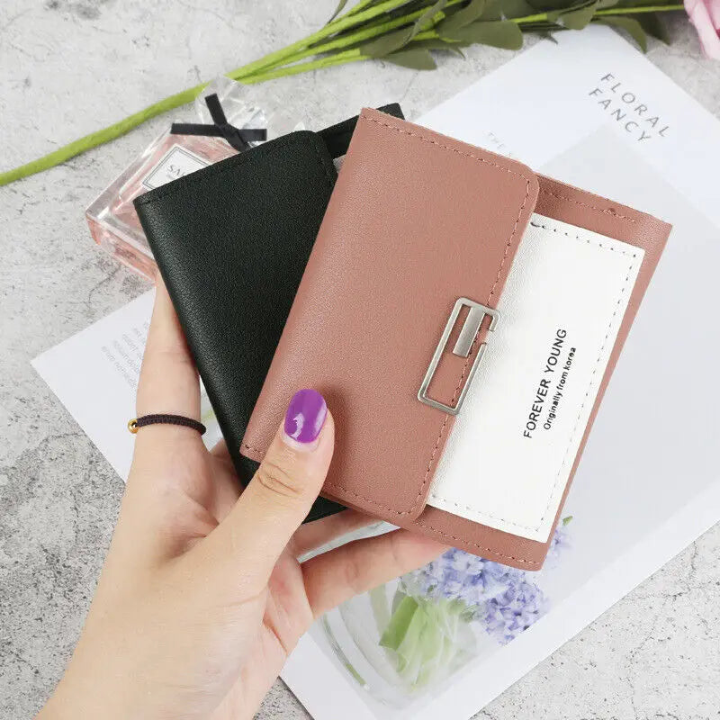 Women's Short PU Leather Wallet Tri-fold ID Credit Card Holder Clutch Money Cash Clip Purse With ID Window Small Handbag Gifts