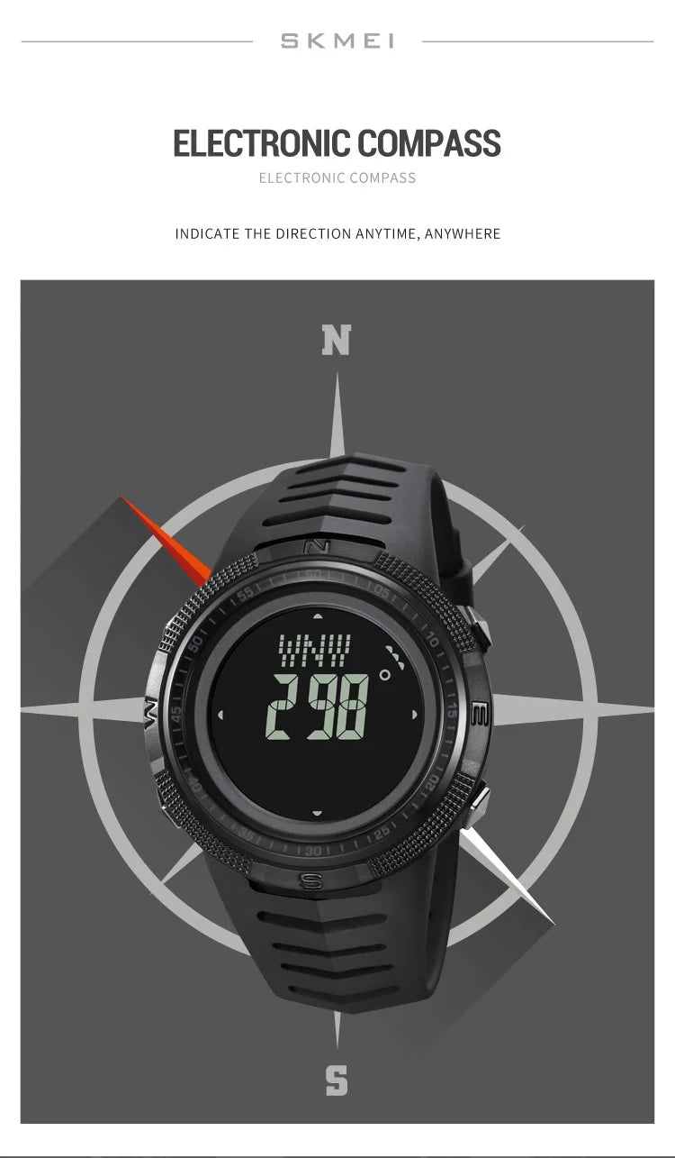 SKMEI Men's Sport Military Digital Men Watch For Men Waterproof Electronic Countdown Mens Wristwatches Outdoors Clock + Compass