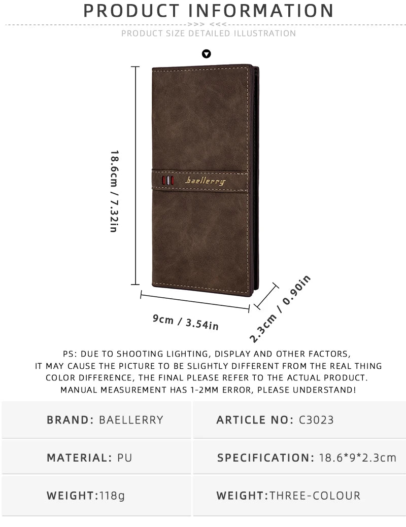 Men's Leather Wallet ID Card Holder Purse Bifold Pocket Long Clutch Bifold Business Money Bag Man Wallets Slim Wallet Card Slot