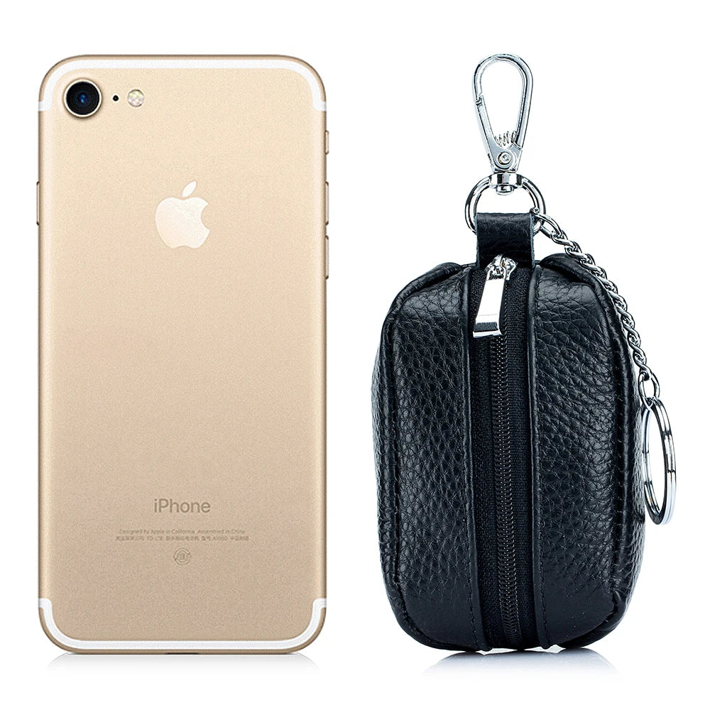 Small Pocket Zipper Key Storage Bag Simple Elegant PU Leather Wallet Car Key Ring Solid Color Lipstick Earphone Pouch Pocket