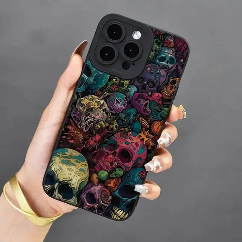 Creative Skull Pattern Phone Case Phone Accessories Compatible with IPhone 16 Pro Max 15 Pro 14Plus 13 12 11 XR X/XS