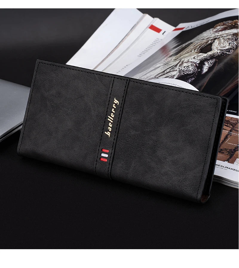 Men's Leather Wallet ID Card Holder Purse Bifold Pocket Long Clutch Bifold Business Money Bag Man Wallets Slim Wallet Card Slot