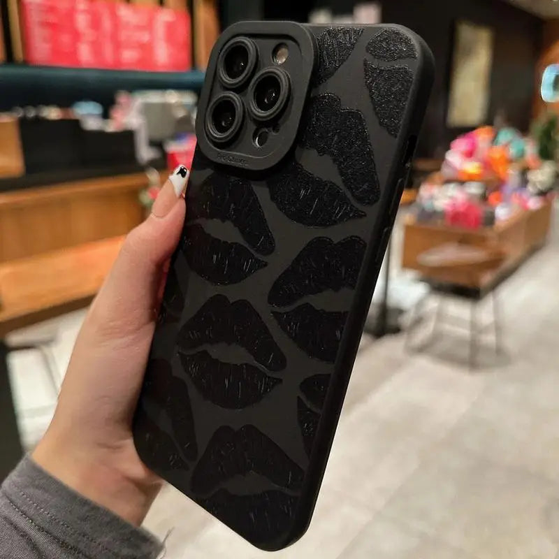 Solid Color Lip Pattern Phone Case for Summer Phone Accessories for IPhone 16 Pro Max 15 Pro 14Plus 13 12 11 XR X/XS