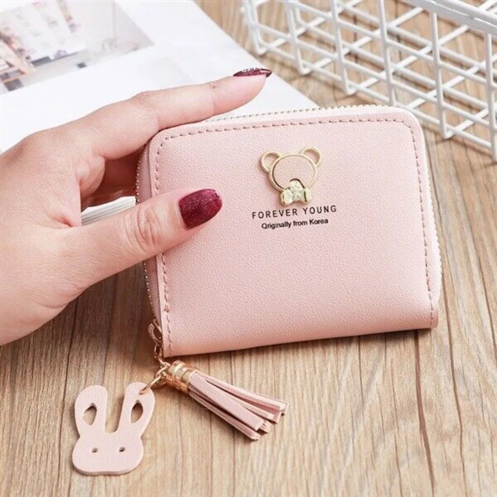 Women's leather Wallet Short Coin Purse Card Holder Small Ladies Wallet Female Hasp Mini Clutch Fashionable bear design wallet
