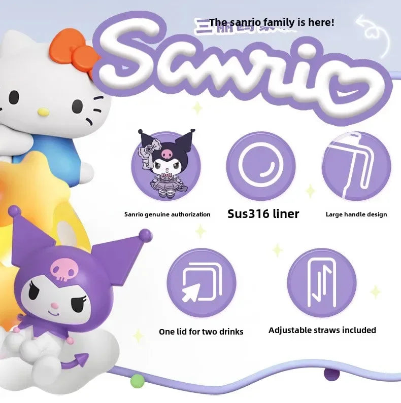 Sanrio 900Ml Thermos Cup Hello Kitty Cinnamoroll Kuromi Design Leakproof Water Cup Portable Bag Car Ice Cup Gift for Friends