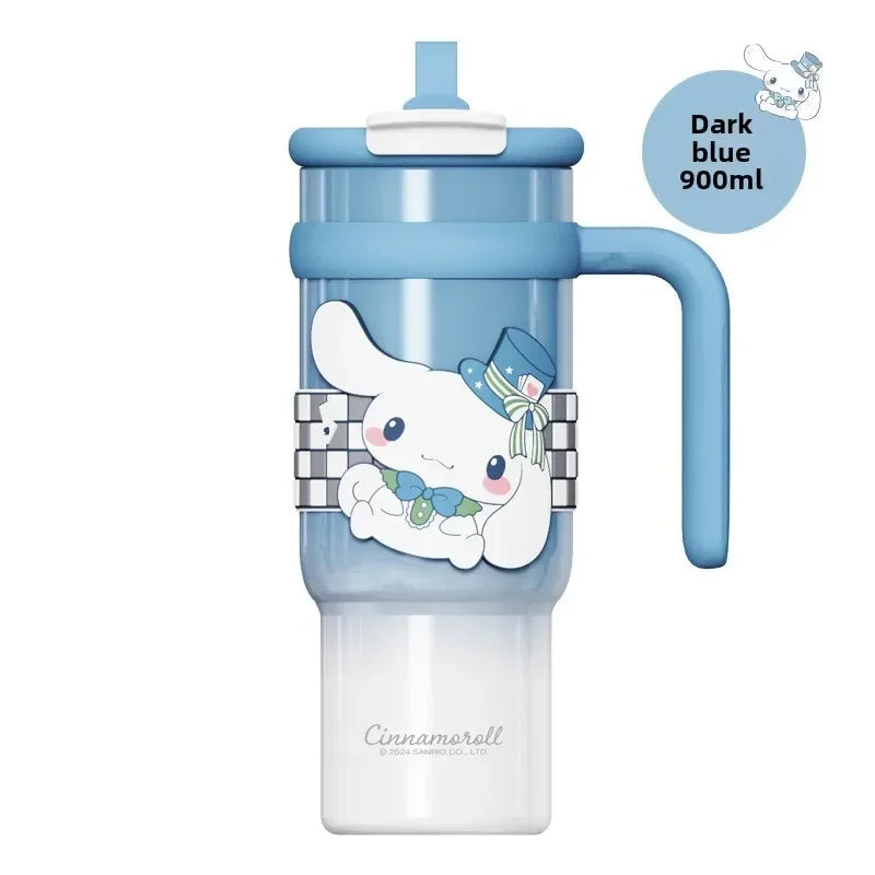 Sanrio 900Ml Thermos Cup Hello Kitty Cinnamoroll Kuromi Design Leakproof Water Cup Portable Bag Car Ice Cup Gift for Friends