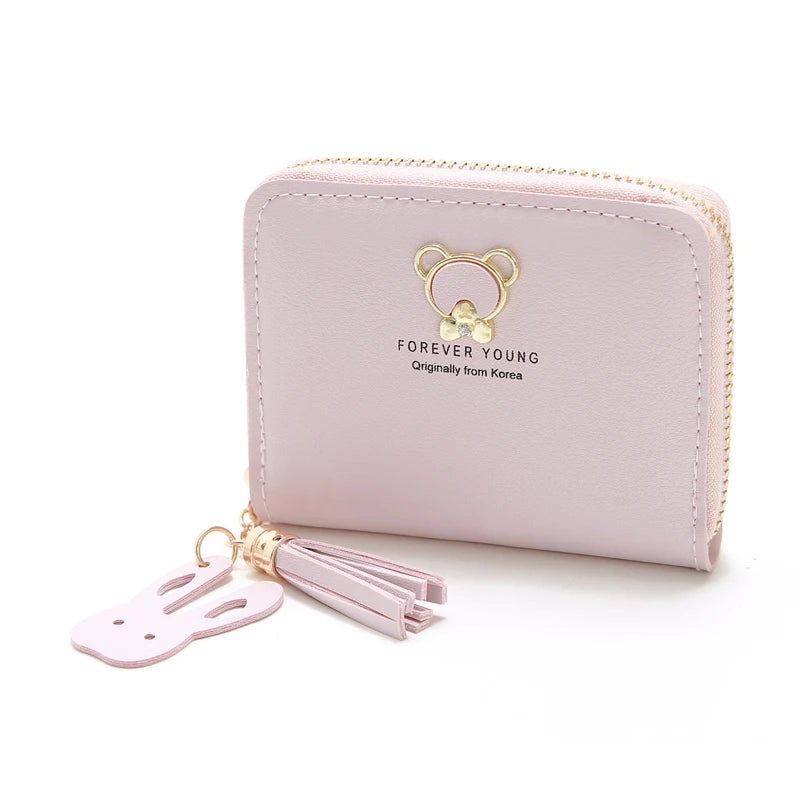 Women's leather Wallet Short Coin Purse Card Holder Small Ladies Wallet Female Hasp Mini Clutch Fashionable bear design wallet
