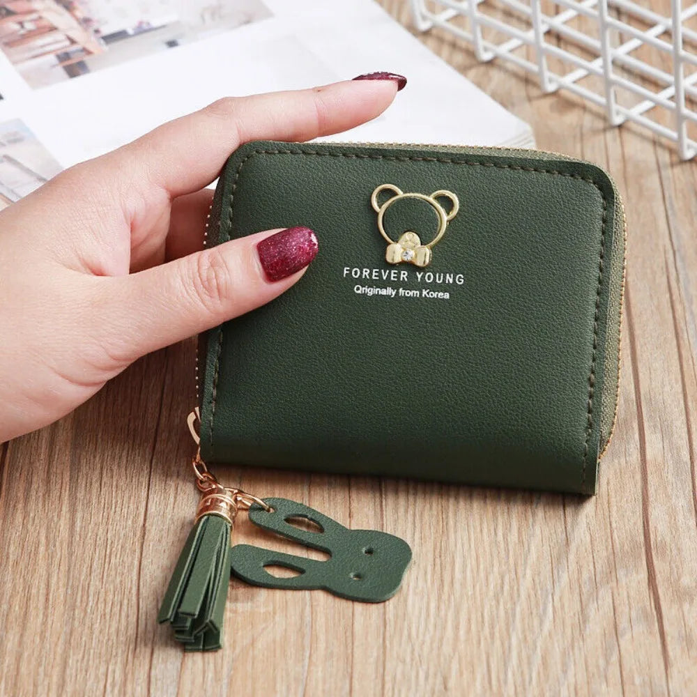 Women's leather Wallet Short Coin Purse Card Holder Small Ladies Wallet Female Hasp Mini Clutch Fashionable bear design wallet