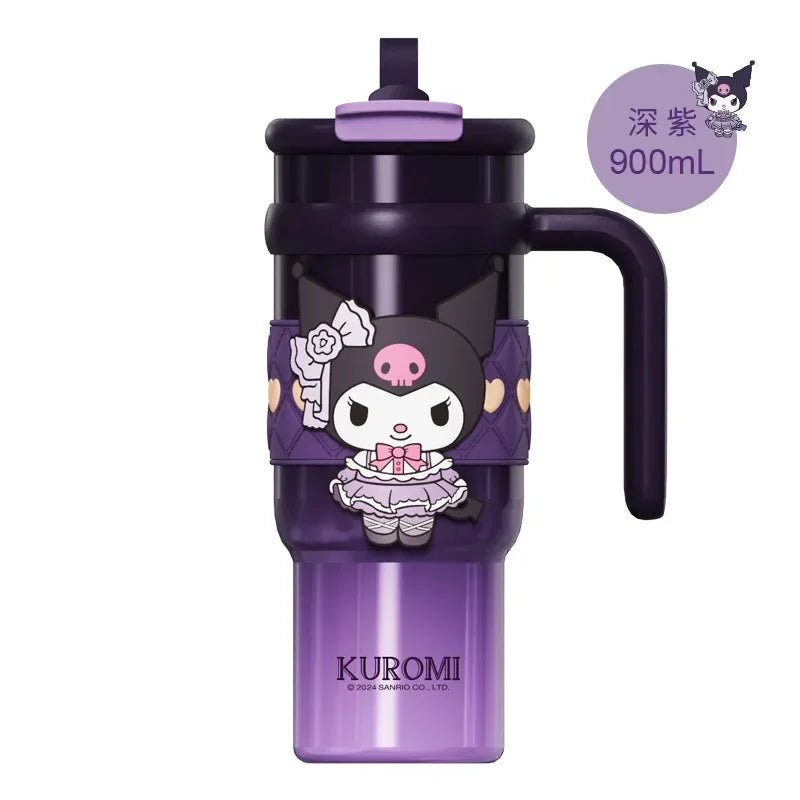 Sanrio 900Ml Thermos Cup Hello Kitty Cinnamoroll Kuromi Design Leakproof Water Cup Portable Bag Car Ice Cup Gift for Friends