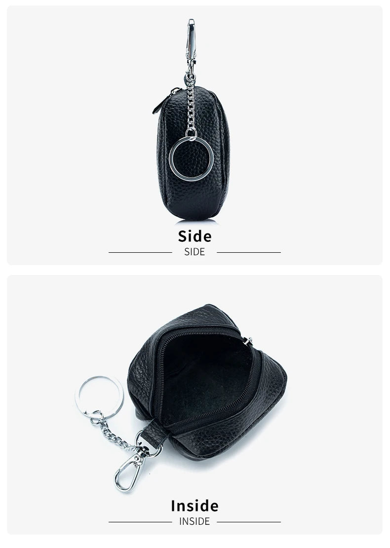 Small Pocket Zipper Key Storage Bag Simple Elegant PU Leather Wallet Car Key Ring Solid Color Lipstick Earphone Pouch Pocket