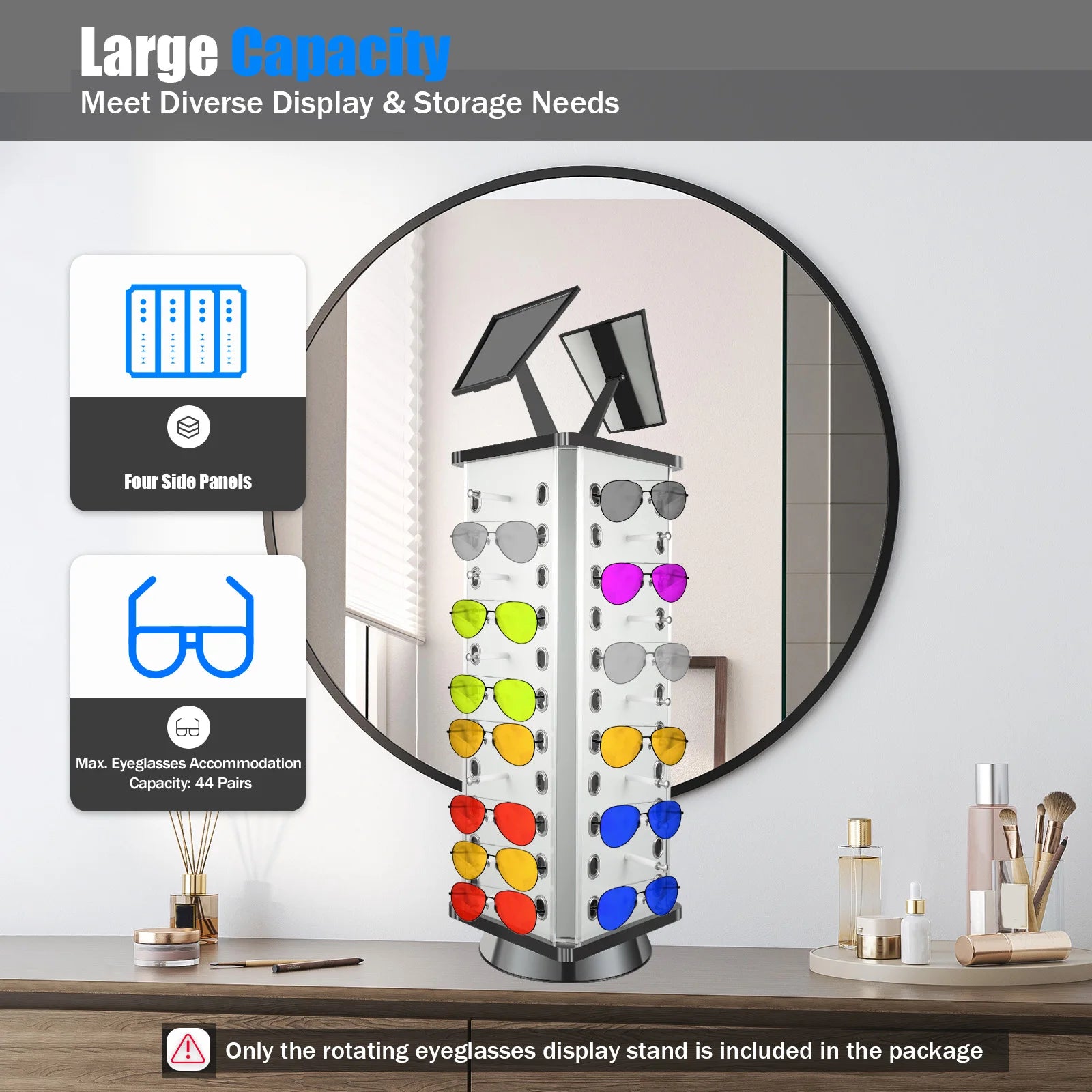 Rotating Eyeglasses Display Stand Hold Up to 44 Pairs of Eyeglasses Ideal for Displaying or Storing Sunglasses, Myopia Glasses