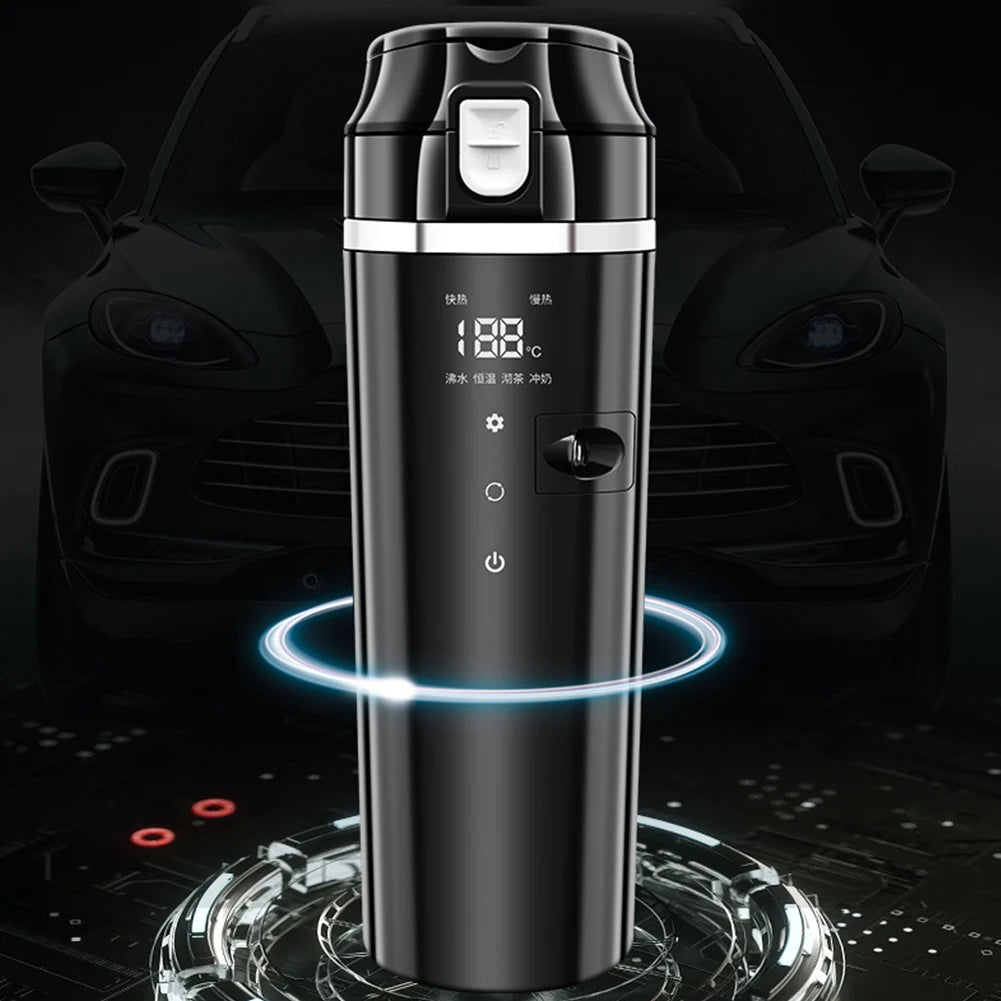 12V/24V Water Warmer Bottle Smart Temperature Control Car Heated Smart Mug Digital LCD Display Thermos Cup Stainless Steel 500ML