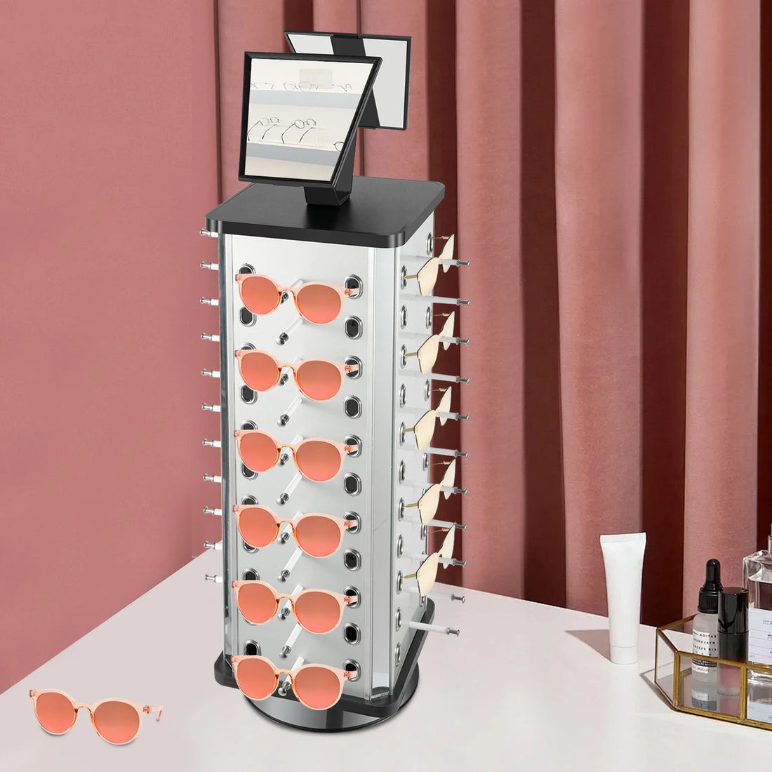 Rotating Eyeglasses Display Stand Hold Up to 44 Pairs of Eyeglasses Ideal for Displaying or Storing Sunglasses, Myopia Glasses