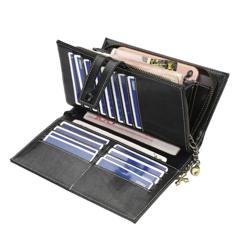 Women's Fashion Leather Wallet Bifold Zipper Wallet Multi-card Slot Purse Wristband Handbag Large Capacity Wallet Phone Bag