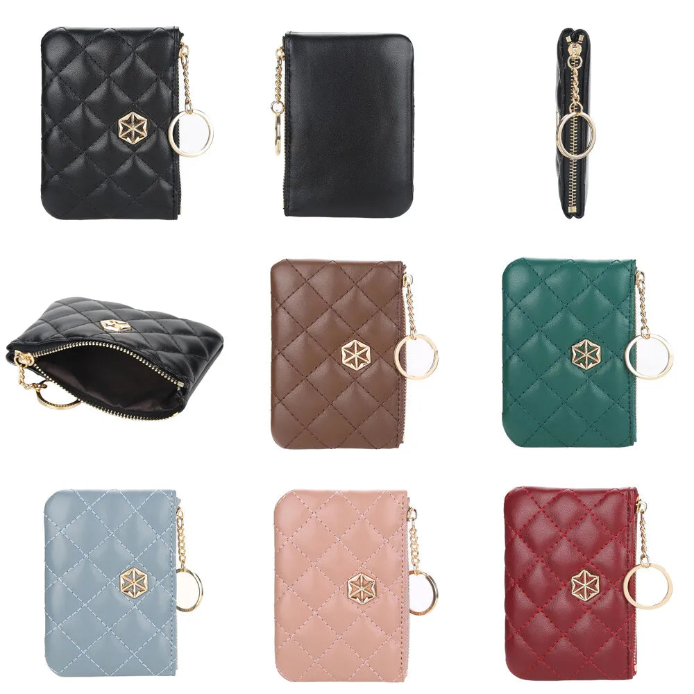 Women's Small Coin Purse PU Leather Wallet Fashion Mini Card Cash Holder Storage Bag with Keychain Ladies Zipper Wallet Gifts