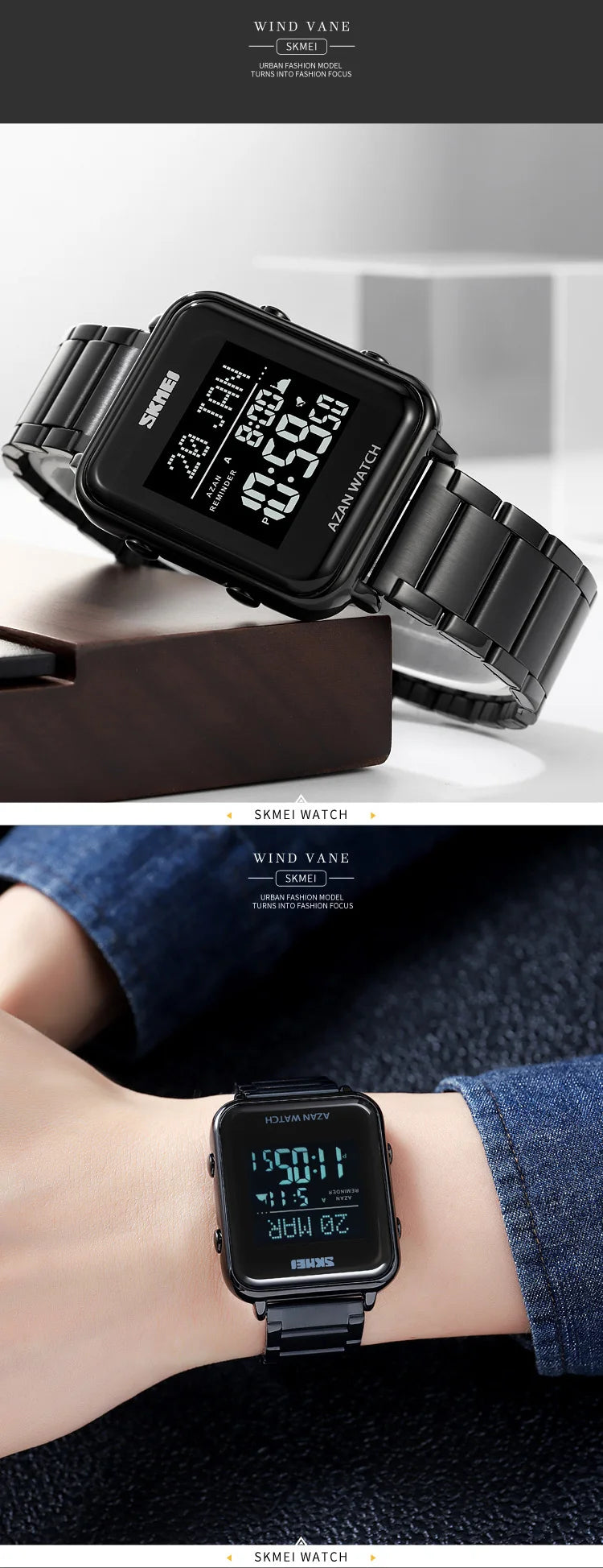 SKMEI Muslim Azan Digital Watches Men's Watch For Men Prayer With Qibla Compass Adhan Alarm Hijri Islamic Wristwatches Clock