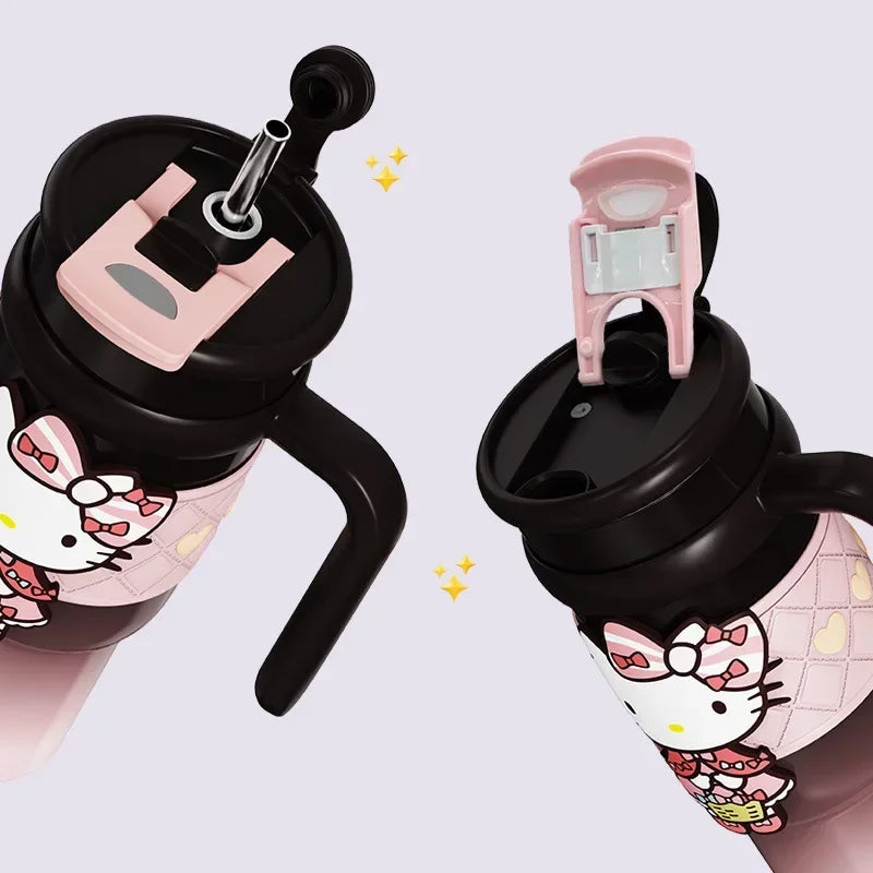 Sanrio 900Ml Thermos Cup Hello Kitty Cinnamoroll Kuromi Design Leakproof Water Cup Portable Bag Car Ice Cup Gift for Friends