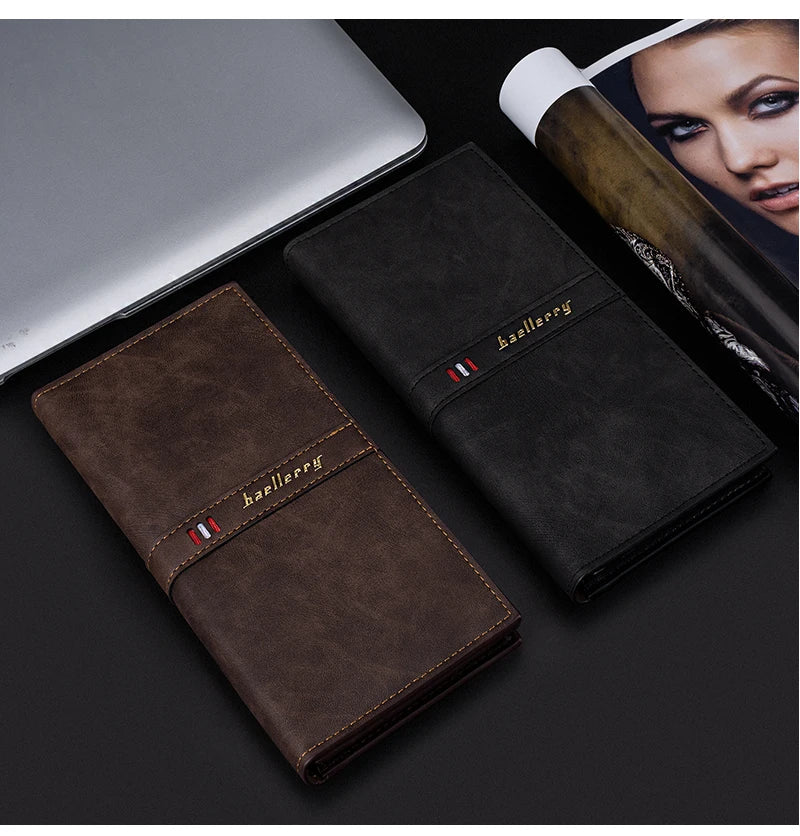 Men's Leather Wallet ID Card Holder Purse Bifold Pocket Long Clutch Bifold Business Money Bag Man Wallets Slim Wallet Card Slot
