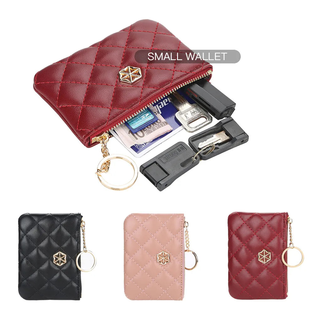 Women's Small Coin Purse PU Leather Wallet Fashion Mini Card Cash Holder Storage Bag with Keychain Ladies Zipper Wallet Gifts