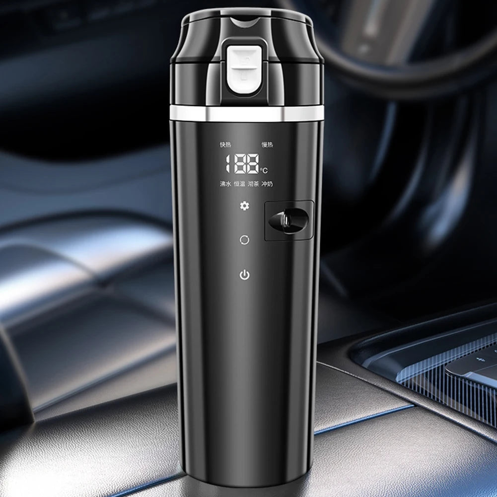 12V/24V Water Warmer Bottle Smart Temperature Control Car Heated Smart Mug Digital LCD Display Thermos Cup Stainless Steel 500ML