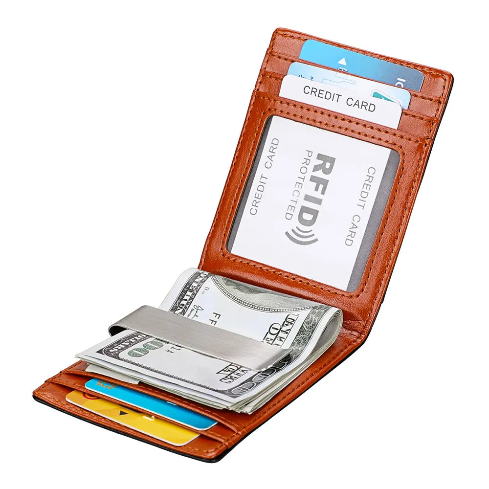Man's and Women's Leather Wallet Foldable Mini Wallet Credit Card Holder Packet Purse Business Money Clip ID Card Bag Gift