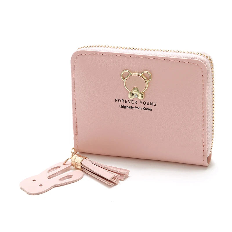 Women's leather Wallet Short Coin Purse Card Holder Small Ladies Wallet Female Hasp Mini Clutch Fashionable bear design wallet