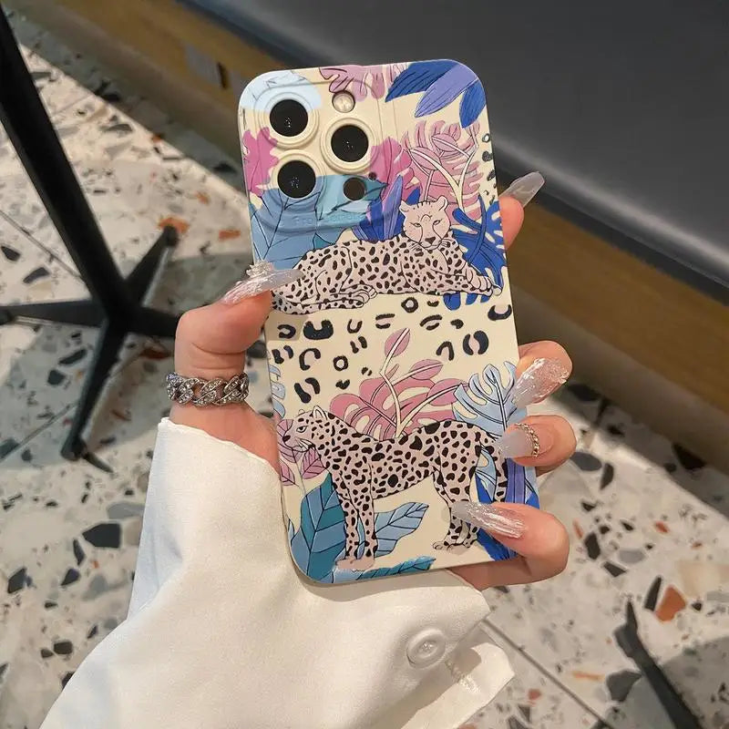Creative Leopard Pattern Phone Case Phone Accessories Compatible with IPhone 16 Pro Max 15 Pro 14Plus 13 12 11 XR X/XS