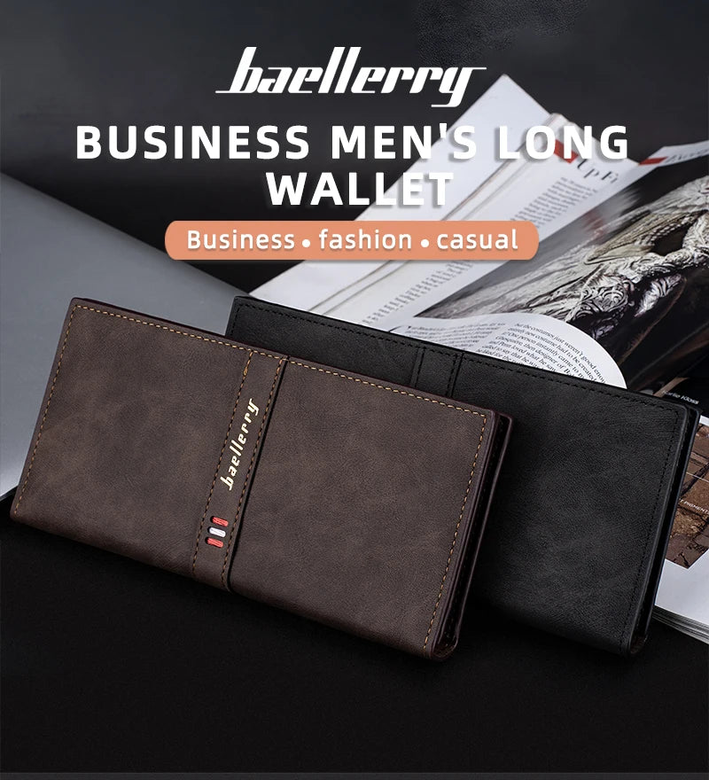 Men's Leather Wallet ID Card Holder Purse Bifold Pocket Long Clutch Bifold Business Money Bag Man Wallets Slim Wallet Card Slot