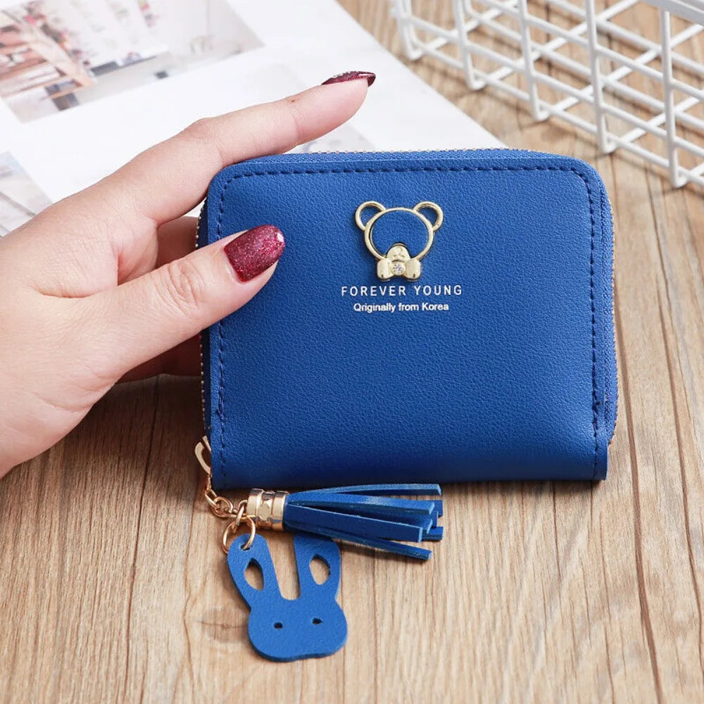 Women's leather Wallet Short Coin Purse Card Holder Small Ladies Wallet Female Hasp Mini Clutch Fashionable bear design wallet