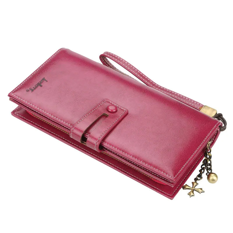 Women's Fashion Leather Wallet Bifold Zipper Wallet Multi-card Slot Purse Wristband Handbag Large Capacity Wallet Phone Bag