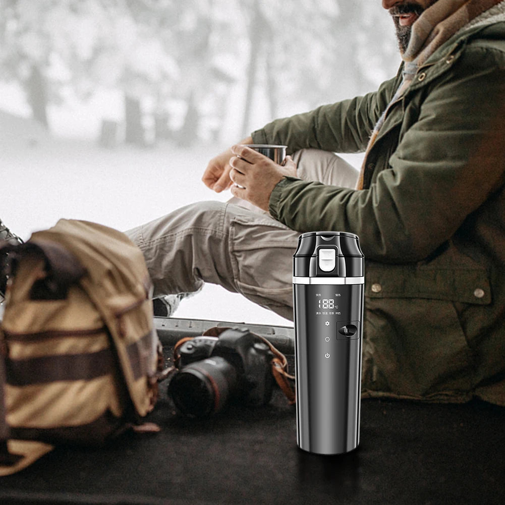 12V/24V Water Warmer Bottle Smart Temperature Control Car Heated Smart Mug Digital LCD Display Thermos Cup Stainless Steel 500ML