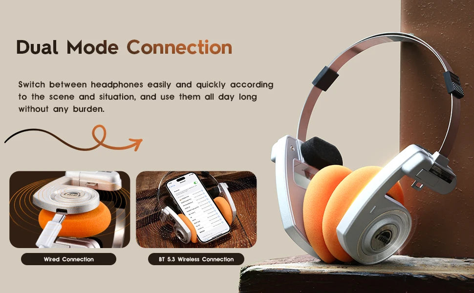 OKCSC 2 in 1 Retro Wireless Headphones 3rd Generation  BT 5.3 40mm Drive Open-ear Noise Reduction Headset Two Connection Modes