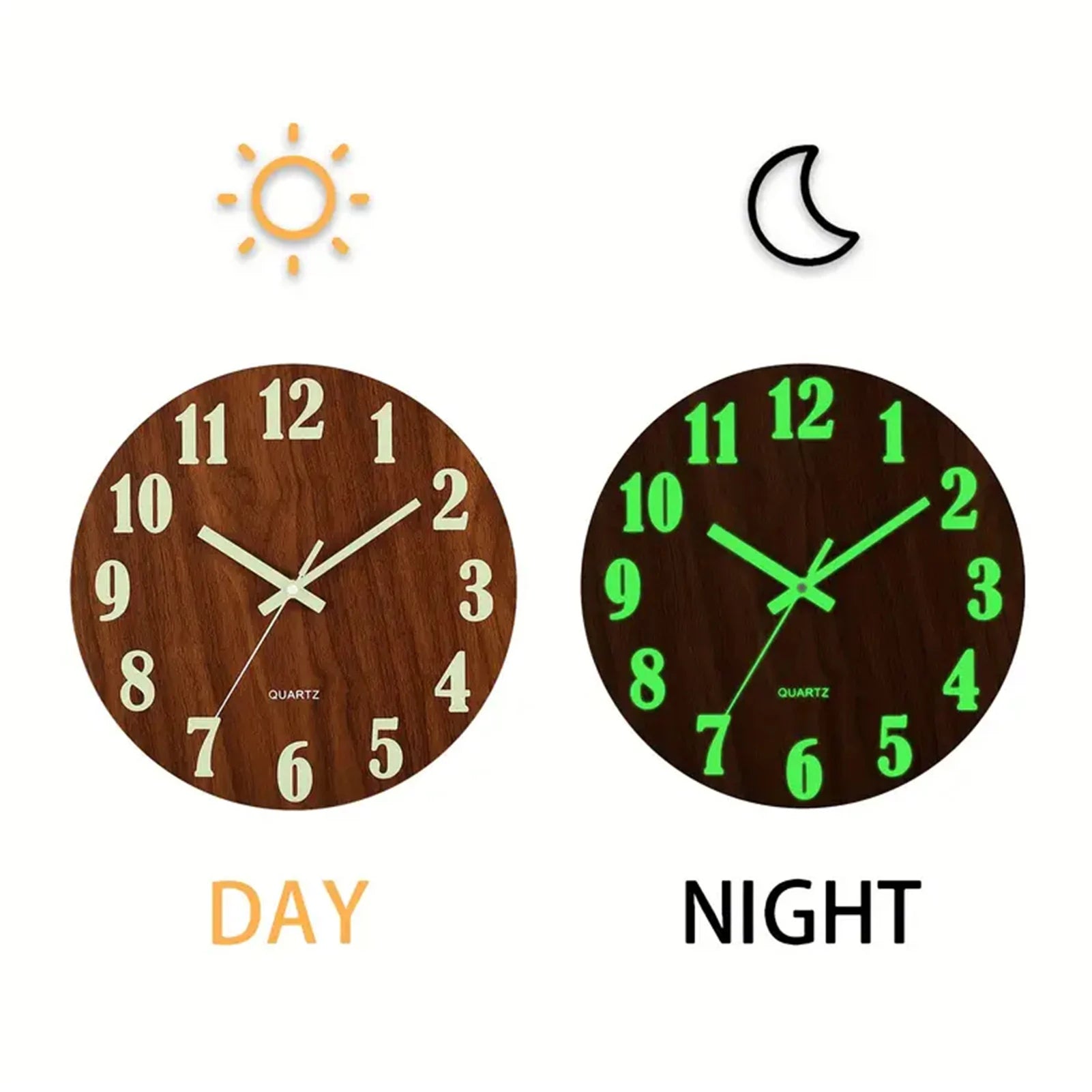 12 Inch Wooden Simple Luminous Wall Clock Silent Non Ticking Analog Clock Wall Decoration for Living Room Bedroom Office Decor