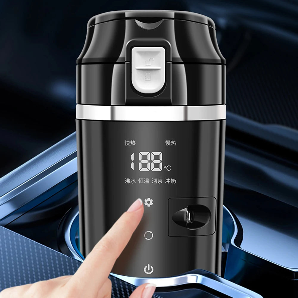 12V/24V Water Warmer Bottle Smart Temperature Control Car Heated Smart Mug Digital LCD Display Thermos Cup Stainless Steel 500ML