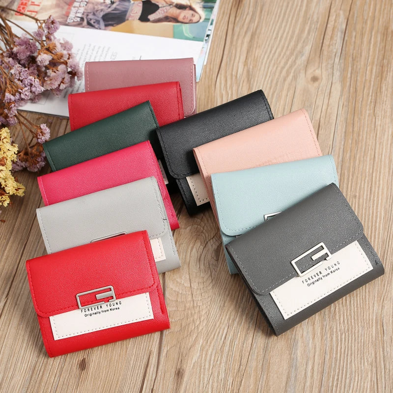 Women's Short PU Leather Wallet Tri-fold ID Credit Card Holder Clutch Money Cash Clip Purse With ID Window Small Handbag Gifts