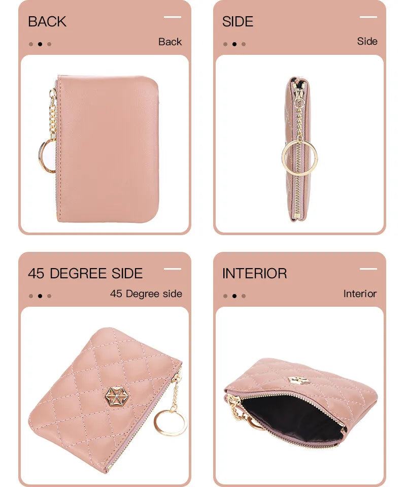 Women's Small Coin Purse PU Leather Wallet Fashion Mini Card Cash Holder Storage Bag with Keychain Ladies Zipper Wallet Gifts