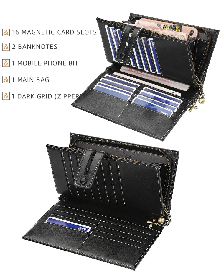 Women's Fashion Leather Wallet Bifold Zipper Wallet Multi-card Slot Purse Wristband Handbag Large Capacity Wallet Phone Bag