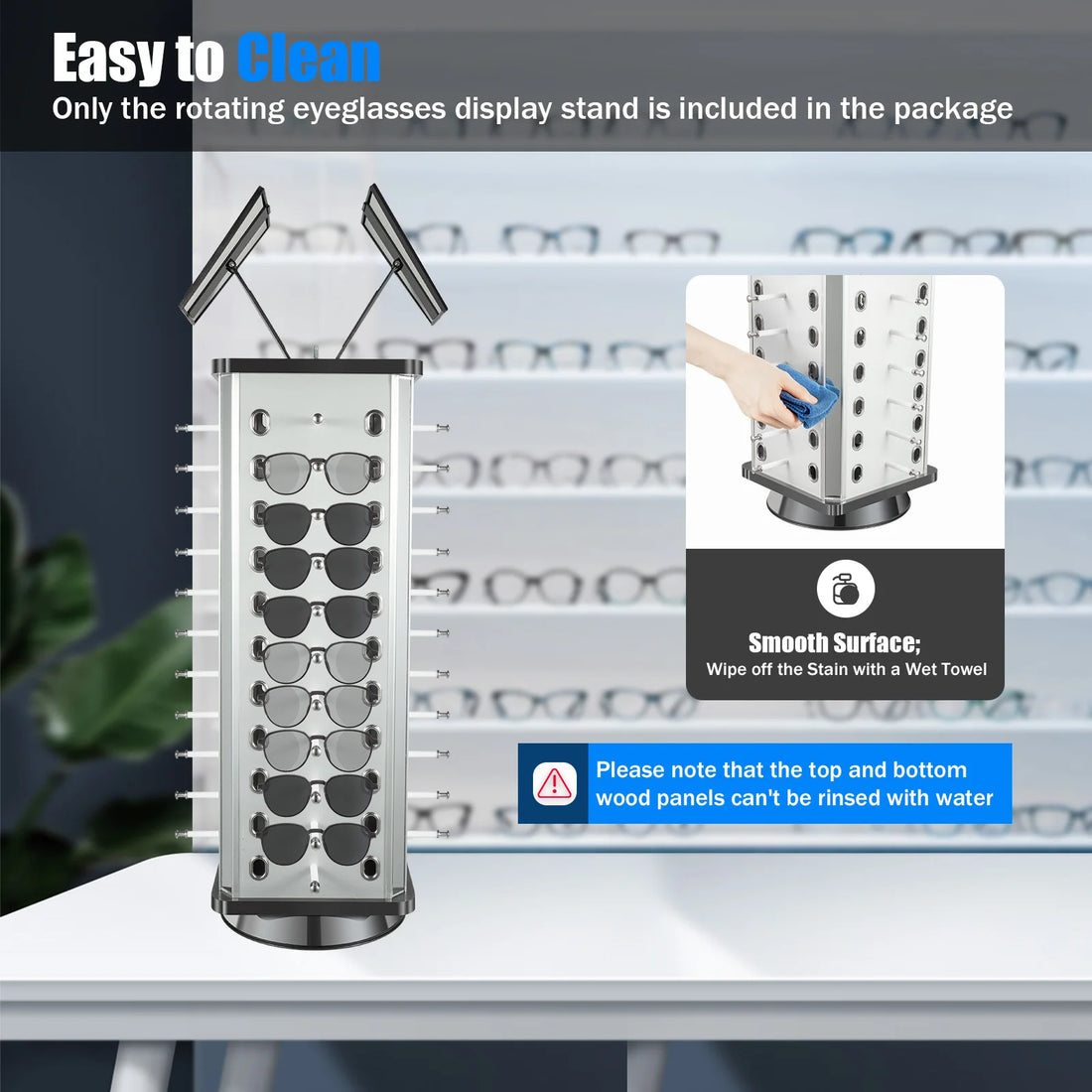 Rotating Eyeglasses Display Stand Hold Up to 44 Pairs of Eyeglasses Ideal for Displaying or Storing Sunglasses, Myopia Glasses