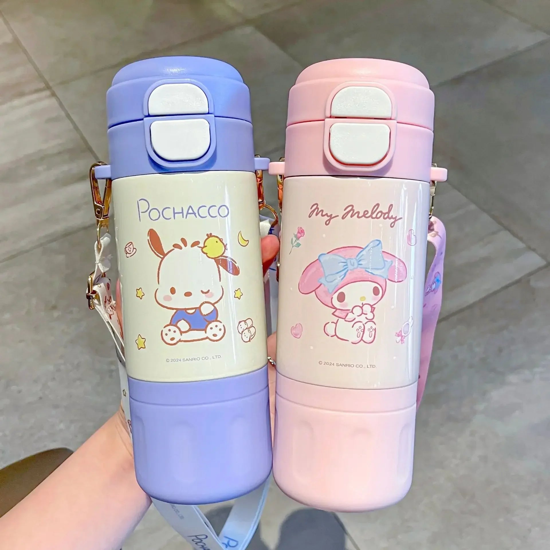 480ml Sanrio Thermos Cup Hello Kitty Kuromi Cinnamoroll Water Cup My Melody Student Stainless Steel Tinsulated Water Bottle Gift