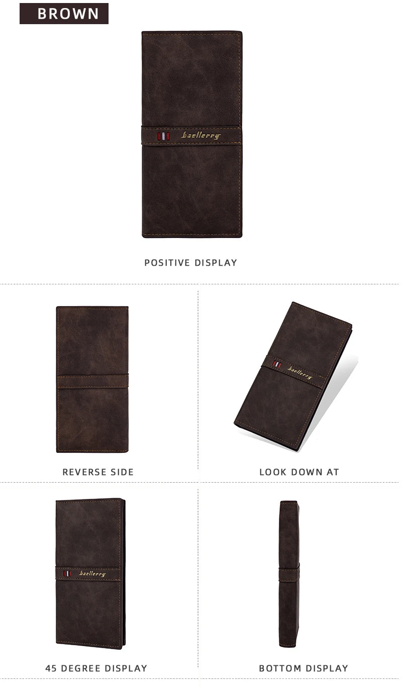 Men's Leather Wallet ID Card Holder Purse Bifold Pocket Long Clutch Bifold Business Money Bag Man Wallets Slim Wallet Card Slot